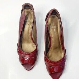 Linea Paolo Red Leather Cutout Cushioned Footbed High Pumps Heels